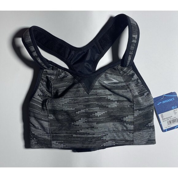 Brooks 30D Rebound Racerback Sports Bra Black Ikat Jacquard Adjustable - Picture 1 of 9
